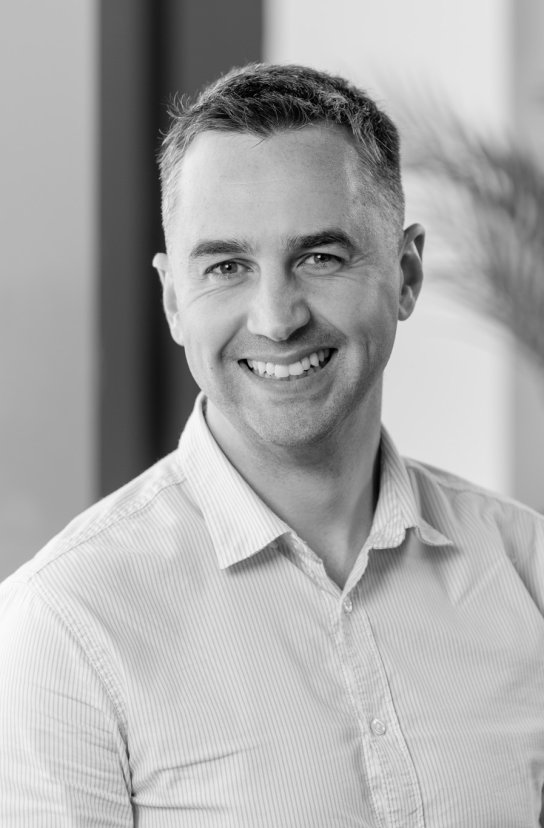 Black and white portrait of David Caulfield