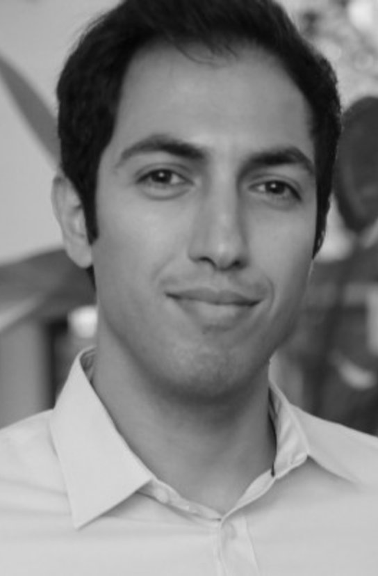 Black and white portrait of Masoud Asgarpour