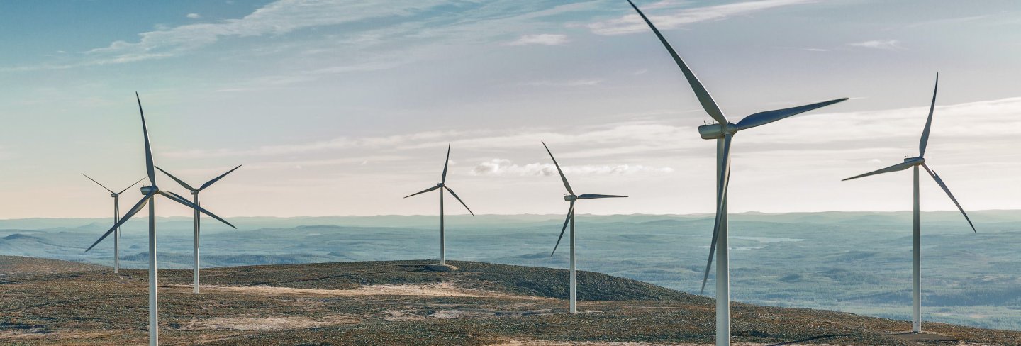 View over wind turbines in Swedish Glötesvålen